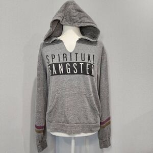 Spiritual Gangster Gray Hoodie with Striped Sleeves